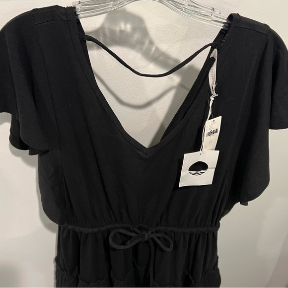 Anthropologie Daily Practice Black V-Neck Tiered Ruffle Dress Tie Waist Sz XS - Picture 5 of 15